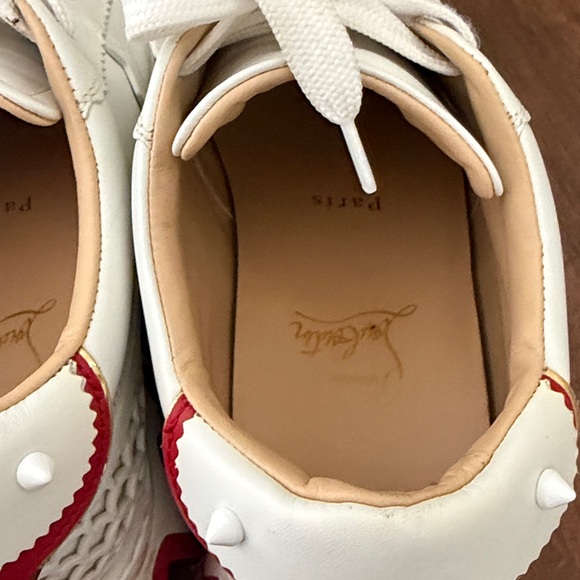 Christian Louboutin White Leather Sneakers with Red Zigzag Sole - Picture 3 of 6